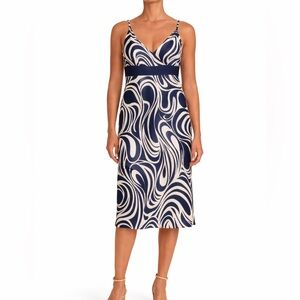 Ann Taylor Blue White Silk Midi Dress Size 4 Abstract Print